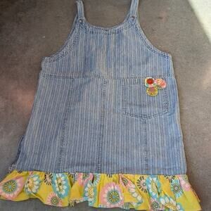 Vintage Denim Y2K Dress Size Large Floral Ruffle Artsy Quirky Cottagecore 90s